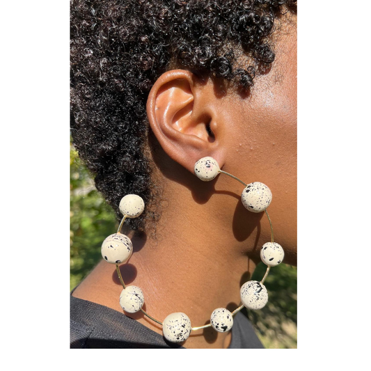 Beaded Hoops (Cream and Black)